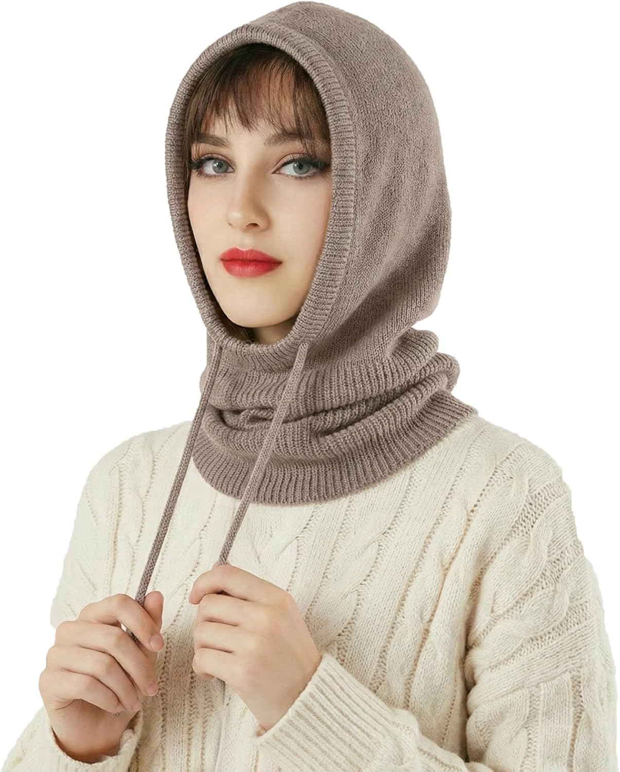 Hooded Scarf for Women 2-in-1 Balaclava Women Warm Knit Beanie Hat with Neck Warmer Ski Winter hat for Women Men