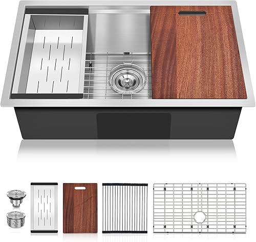 Tysun Fregadero de cocina de montaje bajo de 32 pulgadas  Fregadero de cocina de calibre 16  Fregadero de cocina de acero inoxidable  Fregadero de