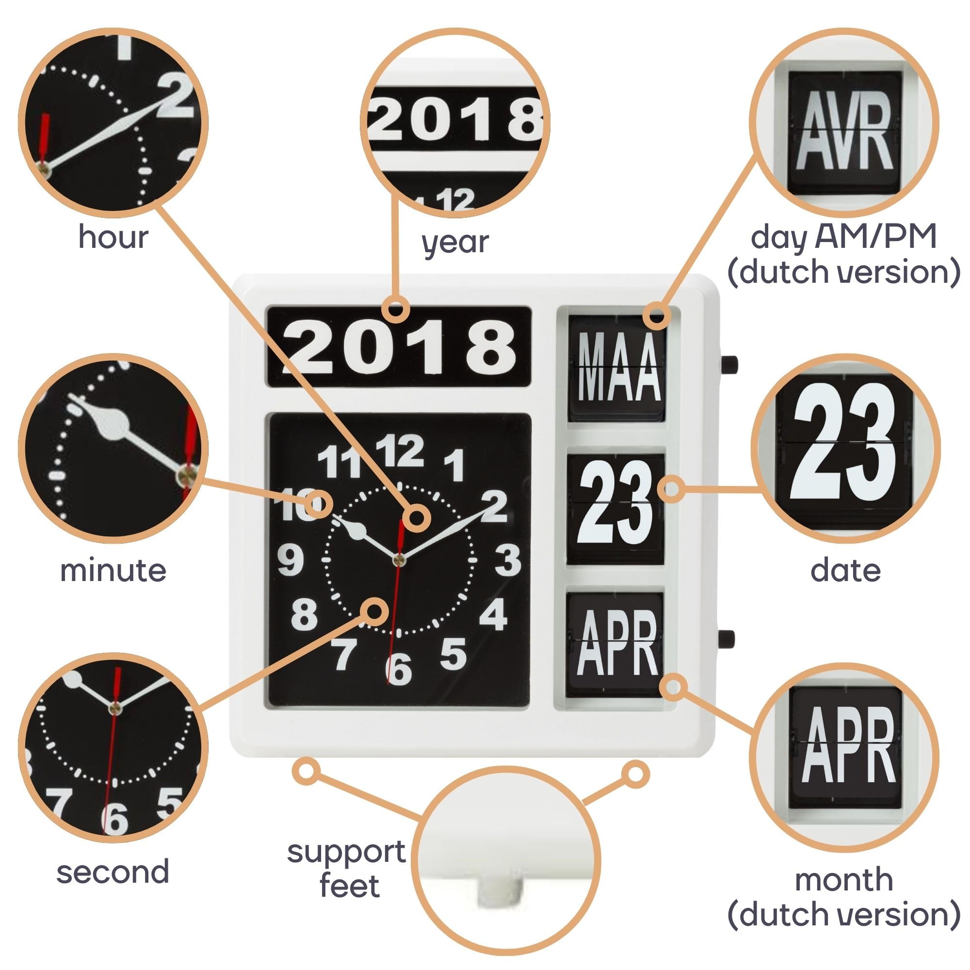 Perel Orologio a fogli mobili con calendario, quadrato, analogico, 31 x 31 cm, versione olandese