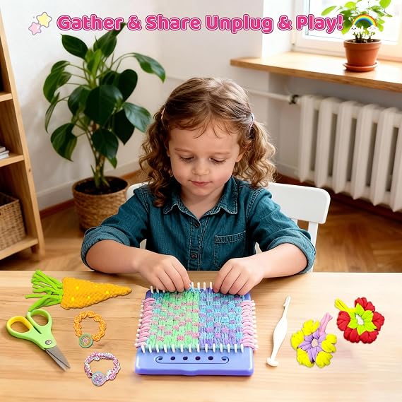 KuflooQ 2-in-1 Weaving Loom Kit Toys with Bracelet Making Kit for Girls