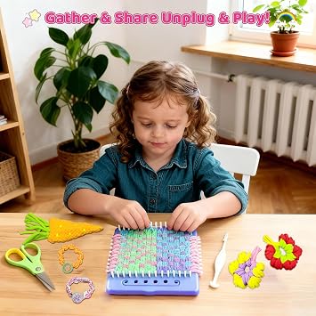 KuflooQ 2-in-1 Weaving Loom Kit Toys with Bracelet Making Kit for Girls