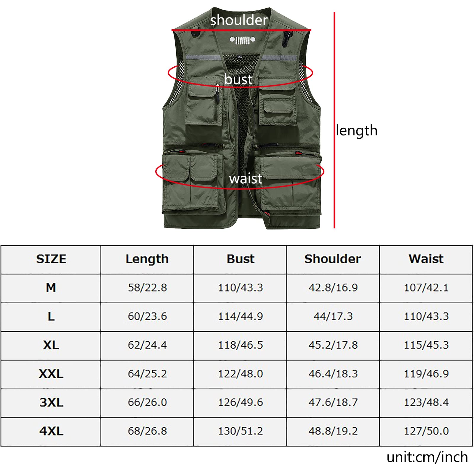 Hombres Chaleco de Pesca Secado Rápido Malla Respirable con Multibolsillos para Fotografía Caza Cámping(Size:L,Color:Caqui)