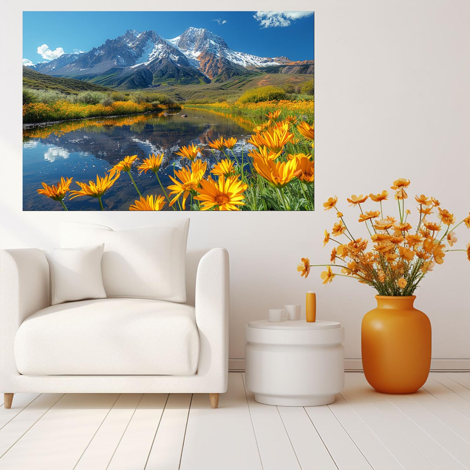 Amazon.co.jp: ETKIN 山絵画 花湖の風景 絵画 インテリア キャンバス