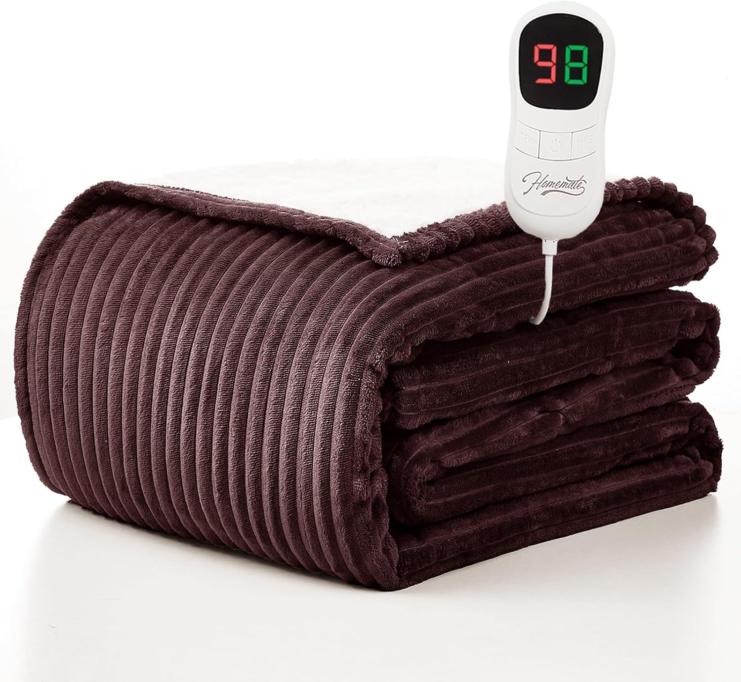 Homemate Electric Heated Blanket Full Size - 72"x84" Heating Blanket Full Size 1/2/4/6/8 Hours Auto-Off 10 Heat Level Over-Heat Protection Soft Flannel Sherpa ETL Certification 09 - Chestnut(striped) 72 Inch x 84 Inch