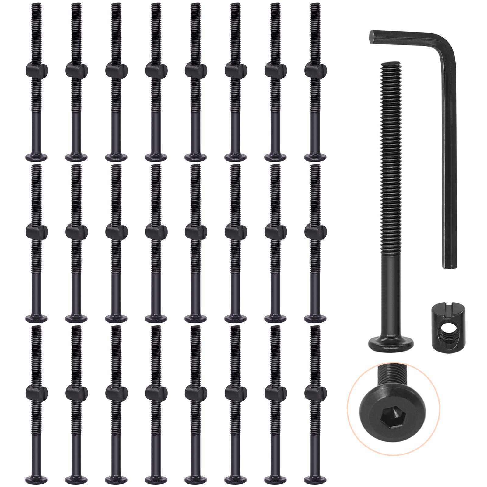 Buy Rustark 25 Pcs M6x80mm Black Hex Socket Cap Screws Barrel Nuts Kit