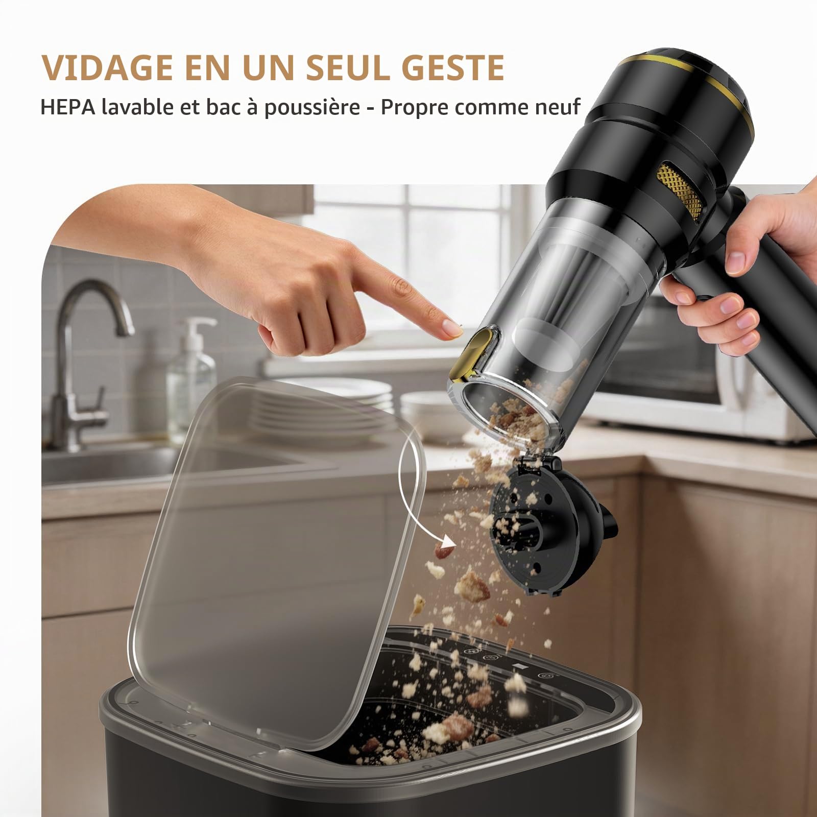 KITBEZN Aspirateur à Main, 27KPA Aspirateur Voiture Puissant | 4-in-1 Mini Aspirateur sans Fil, Aspirateuravec Moteur sans Brosse avec 3 Niveaux pour les Poils D'animaux, Voiture, Maison