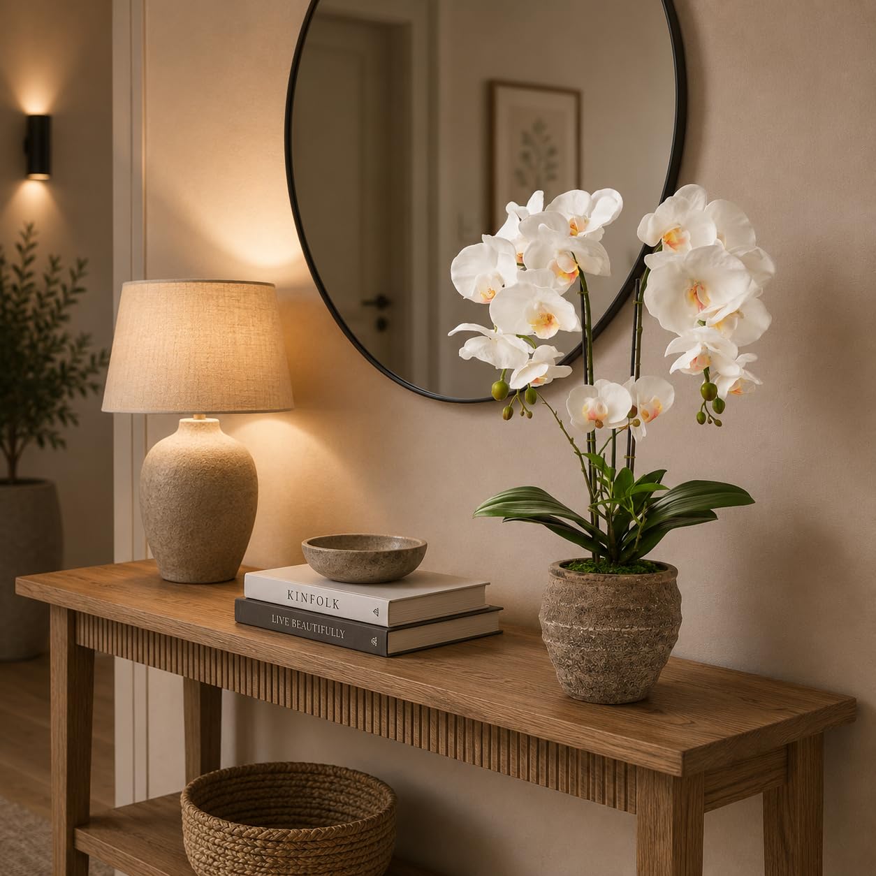 PASCH® Orchidées artificielles (60 cm) dans un pot cube en pierre fait à la main - Fleurs artificielles comme de vraies orchidées artificielles en pot - Fleurs artificielles en pot - Orchidée