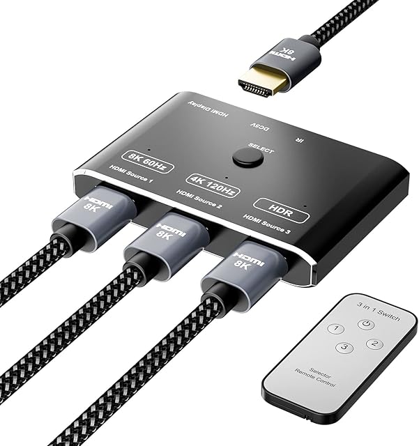 YIWENTEC HDMI 2.1 8K Switch Directional 3 in 1 Out with Remote Control 8K @ 60Hz 4K @ 120Hz Converter High Speed 48Gbps Compatible with Xbox PS5 Projectors Monitors