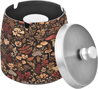 Kigai Mushroom Ashtray with Lid, Windproof Smokeless Stainless Steel Tabletop Ash Tray, Odorless Indoor Outdoor Ashtray for Home Office Patio Balcony