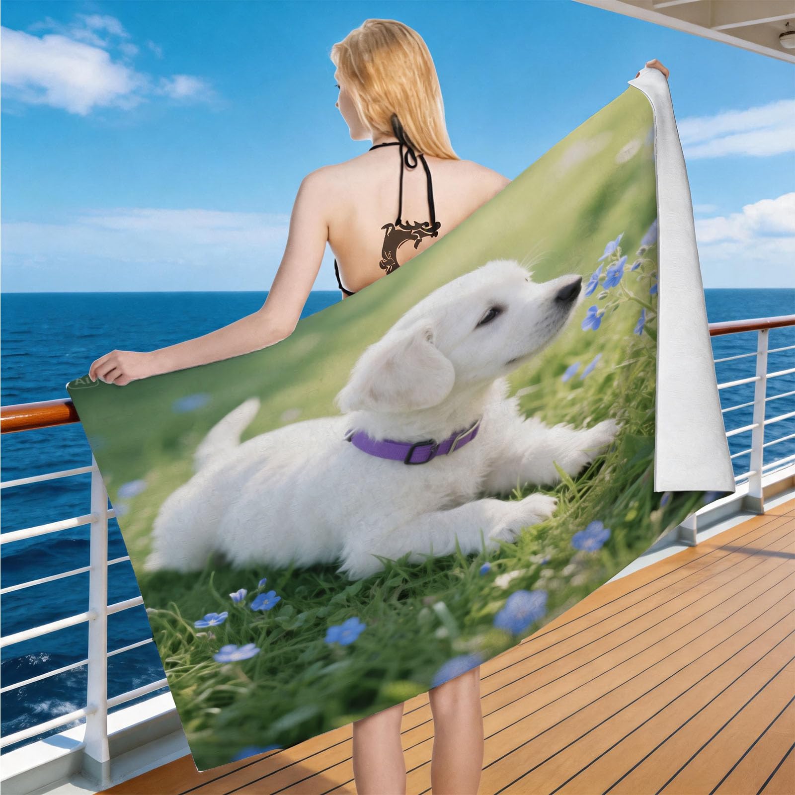 Hongduo Microfiber Quick Dry Beach Towel Puppy, 3D Rural Landscape Beach Towels Absorbent Fast Drying Bath Towels, Travel Camping Gym Swimming Bathroom (100x200cm)