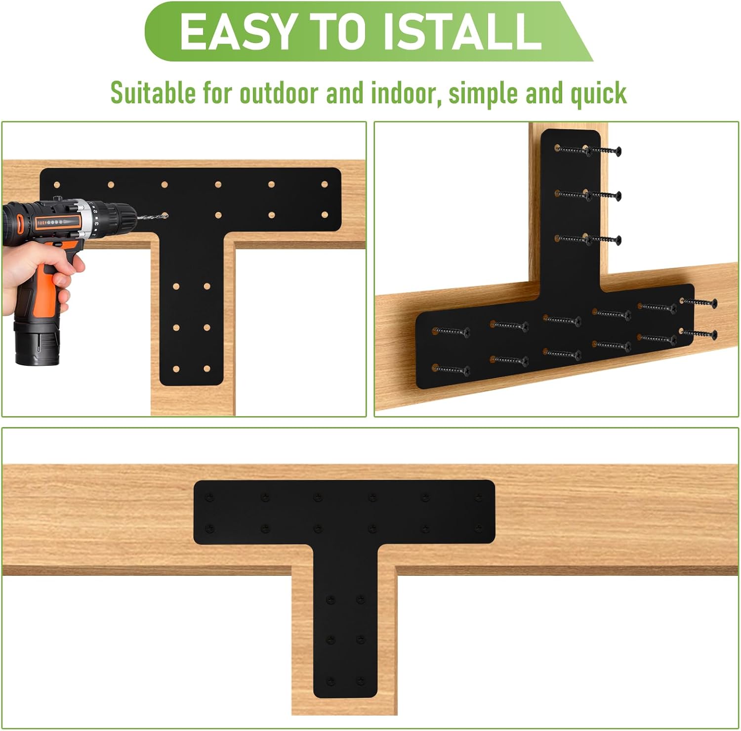 T Post Bracket 4PCS,14x10'' T Flat Mending Plate for Wood 4x4,6x6 Lumber, Black Powder Coated Heavy Duty Pergola Brackets,T Beam Bracket, T Truss Bracket,T Shape Post to Beam Connectors