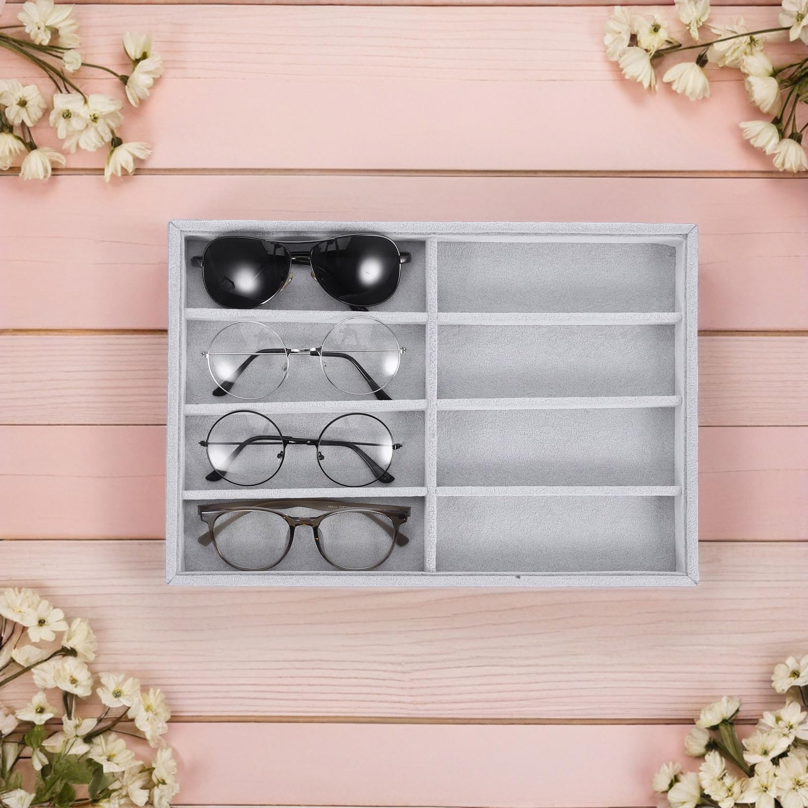 Bandeja Organizadora para Joyas y Estilo Simple 2 Piezas con 8 Compartimentos de Tablero de Alta Densidad para Decoracion Verano en Cajones y Tocadores