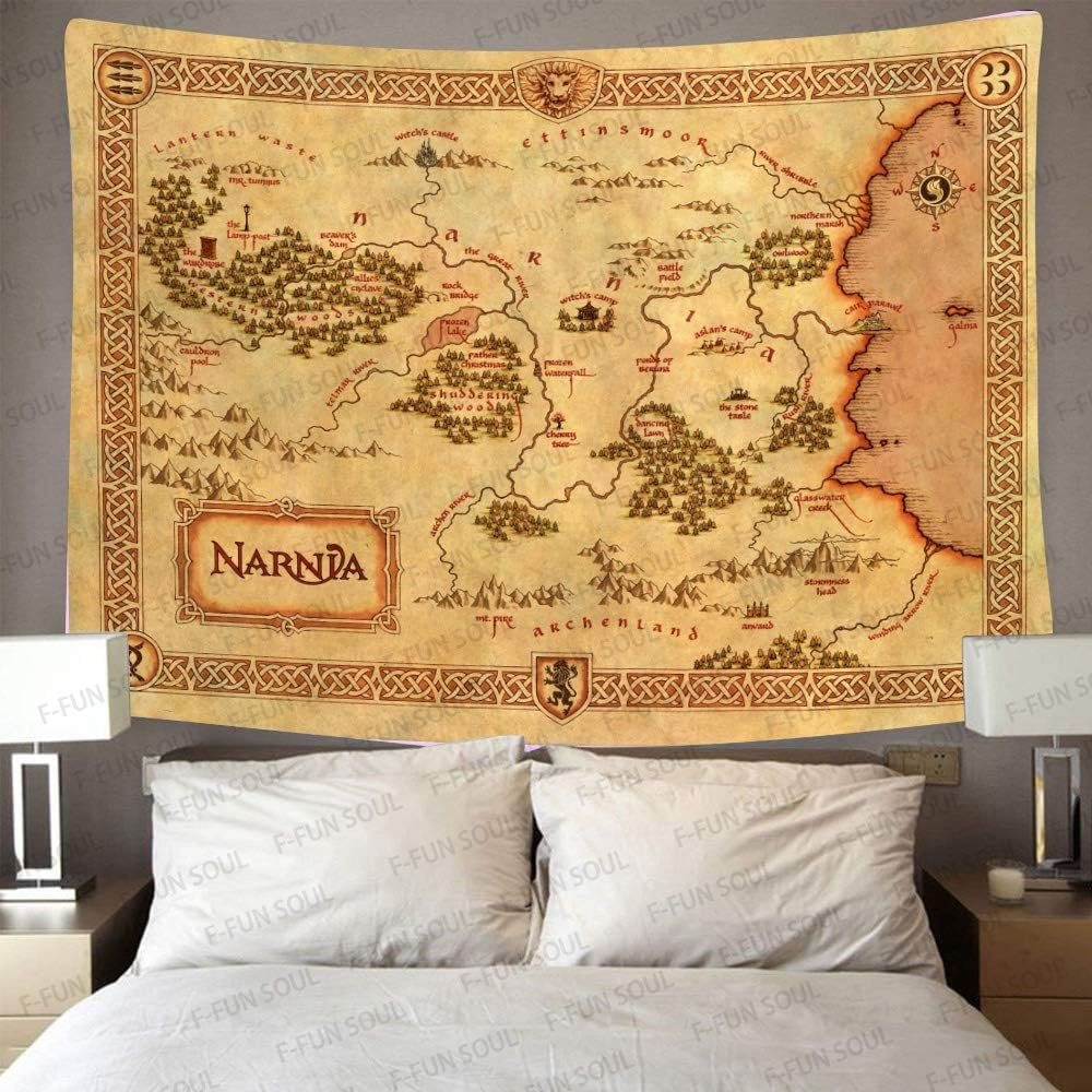 F-FUN SOUL Map Poster Tapestry, Large 80x60inches Soft Flannel, Film Games Map Retro Pattern Wall Hanging Tapestries for Living Room Bedroom Home Decor DSFS818