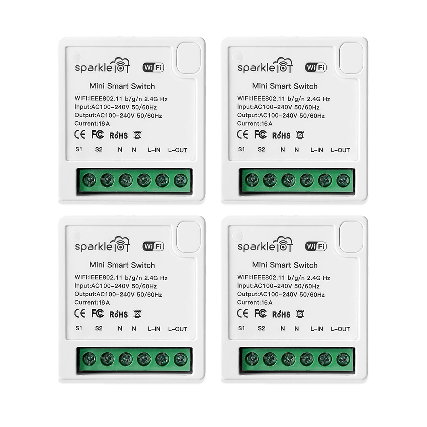 Heltec 4Pcs Smart WiFi Switch 16A HomeKit Compatible 2200W Remote Control Timer Works with Apple Siri 110-250V