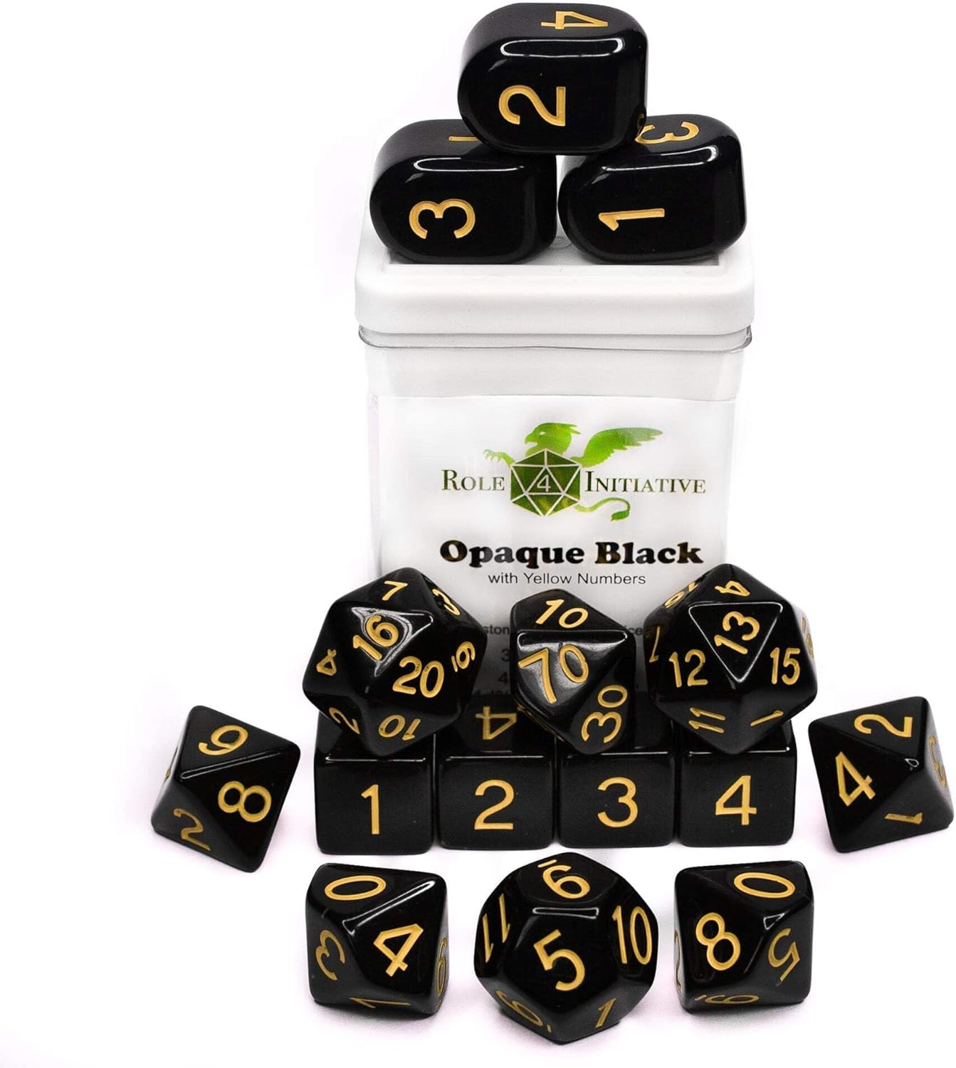 Opaque Black w/Yellow Ink - Set of 15 Dice Set of 15 w/Arch'd4