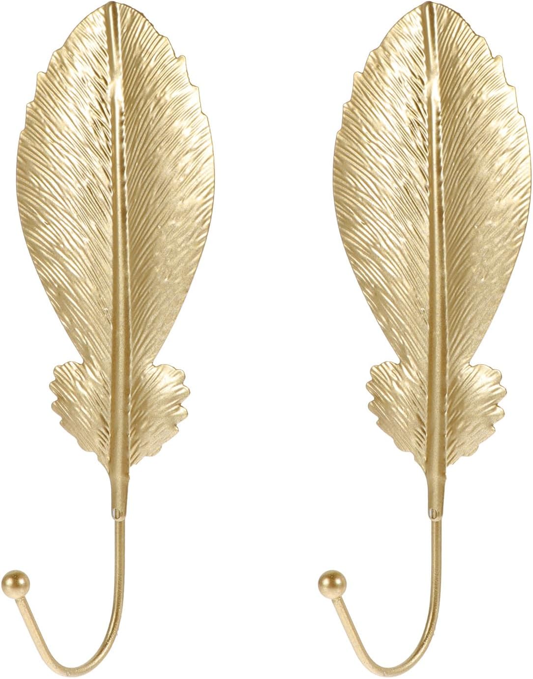 2pcs -Shaped Metal Hanging Hooks Decorative Wall Coat Hooks for Home Storage No-Drill Gold