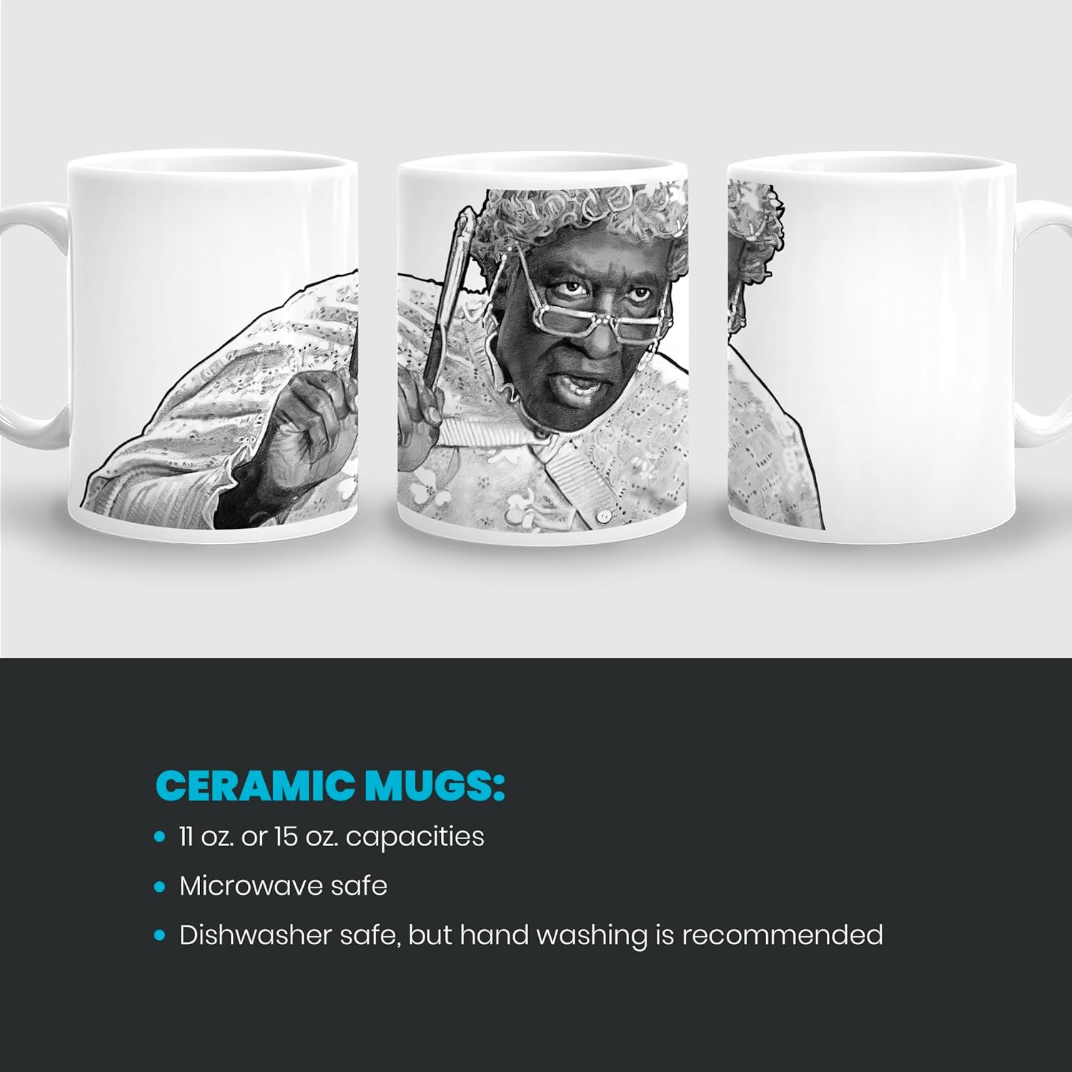 Nutty Professor Klumps Granny Grandma Dinner Scene Funny Coffee Mug, Eddie Murphy Fan Art, Comedy Movie Lover Gift, Film Buff Art, Pencil Drawing (15 oz. Ceramic Mug)