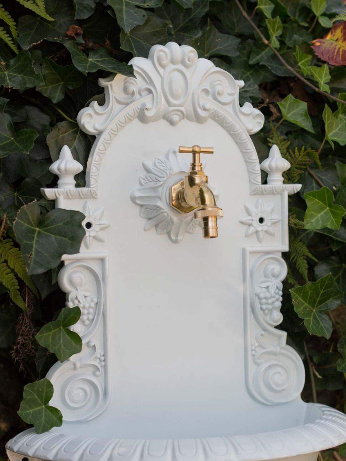 aubaho Waschbecken Wein Wandbrunnen Garten Aluminium Becken Brunnen antik Stil Weiss