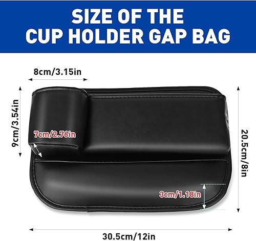 Miniatura 7 de Bolsa de cuero para portavasos de automóvil, organizador universal para llenar huecos para asiento de automóvil con soporte para tazas, caja de