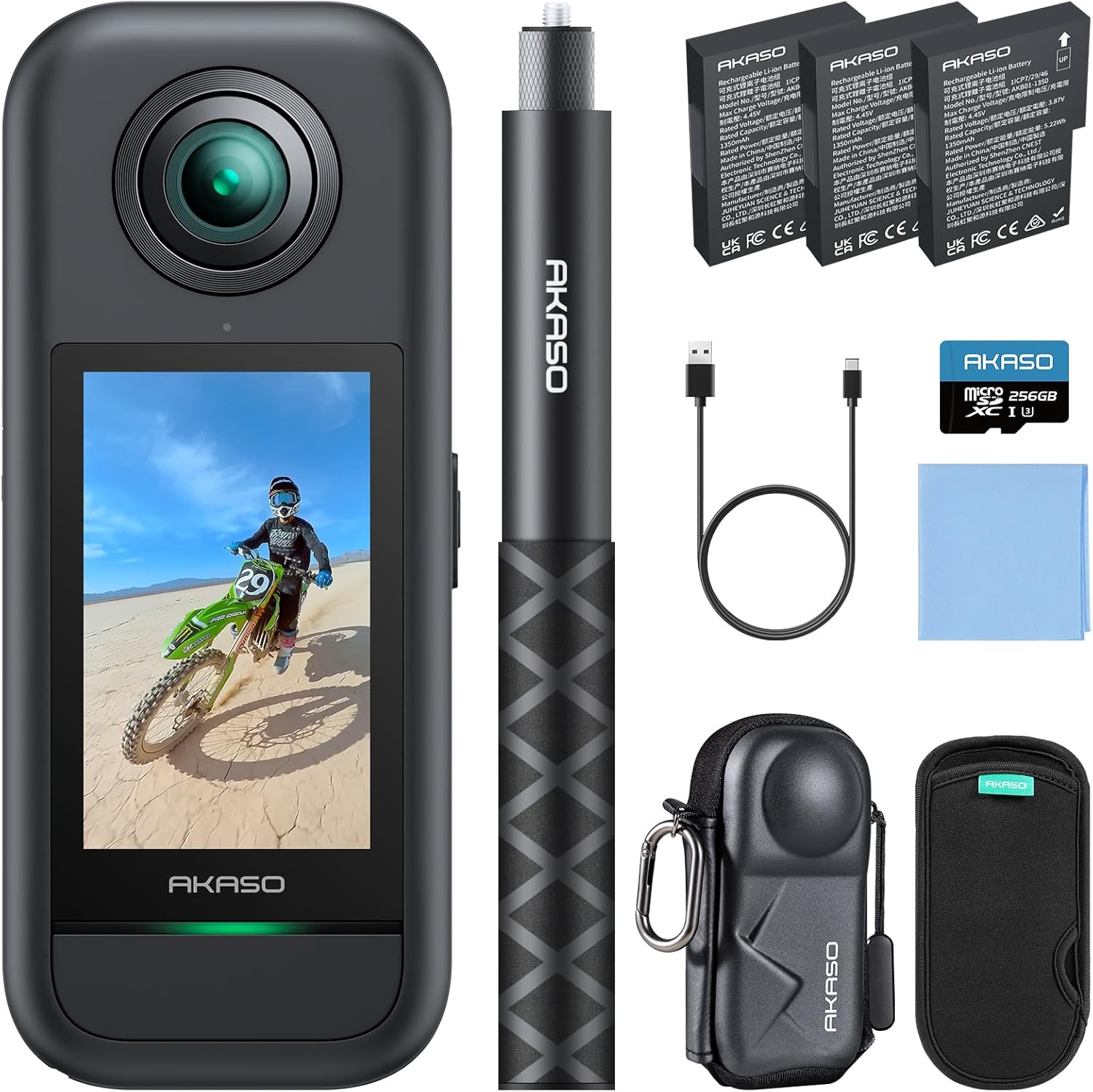 AKASO 360 Weatherproof 360° Action Camera Creator Combo with MicroSDXC U3 Card and Camera Carrying Case Bundle