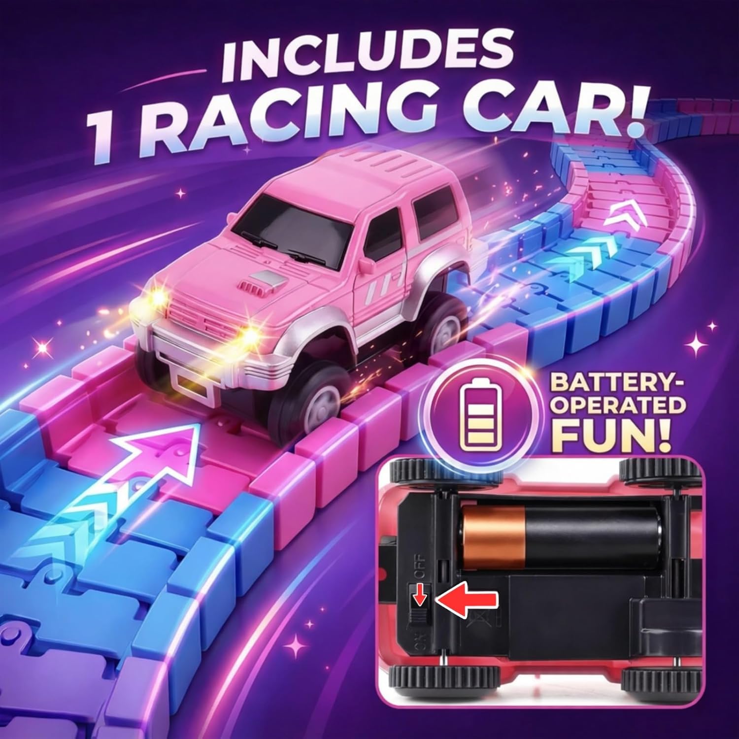 168 PCS Pink Magic Bendable Race Track Toy, Snap Together Create a Road Flexible Track Car Set for Toddlers, Kids, Boys, and Girls