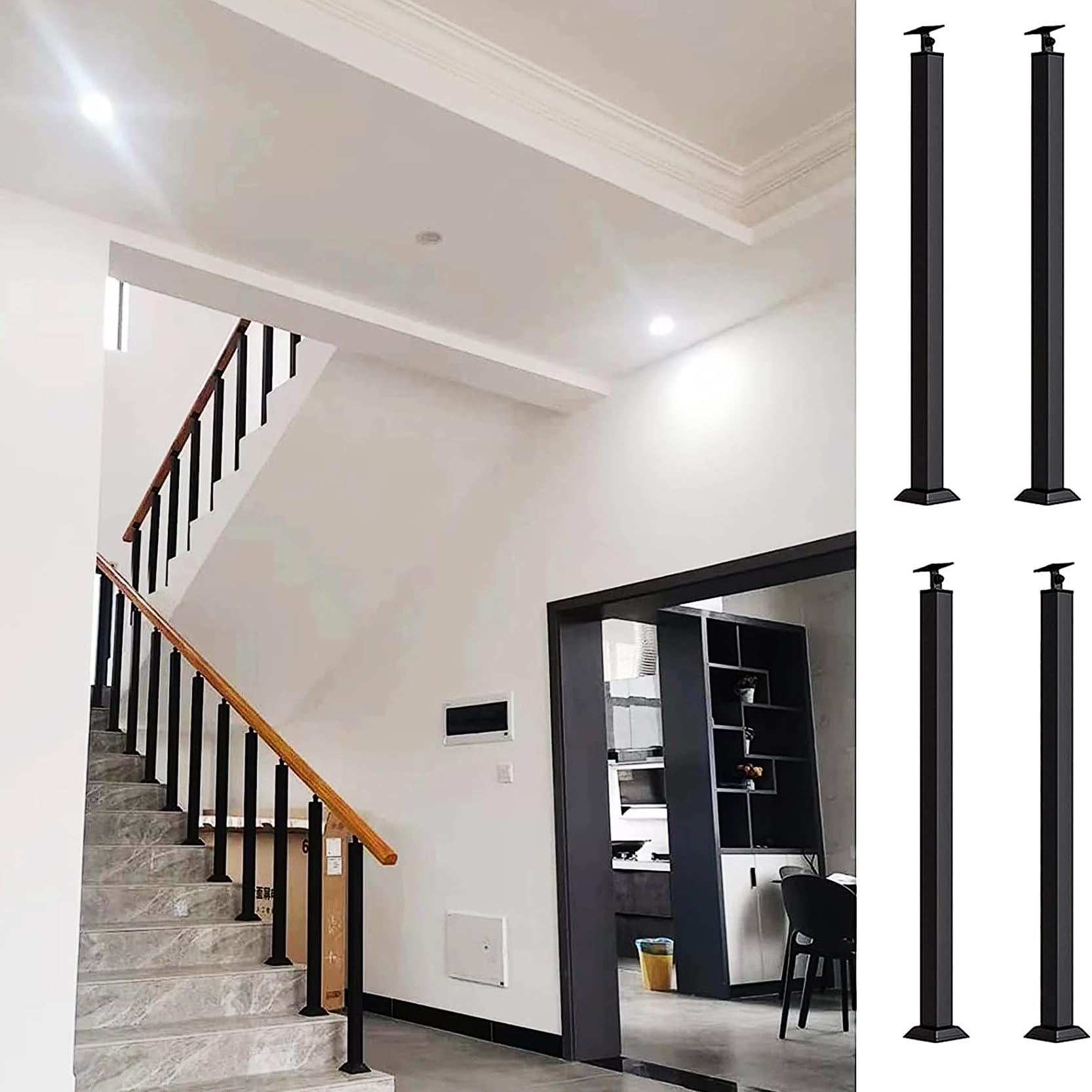 Garde-corps réglable à 270° et balustres d'escalier noirs