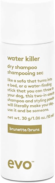EVO Water Killer Dry Shampoo Brunette - Absorbs Oil to Refresh Hair, Brunette Pigment that Blends Tones, Styling Spray - Travel Size, 50ml / 1.7fl.oz