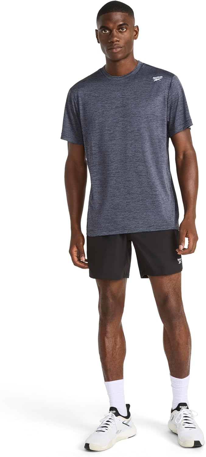 Reebok Mens Small Logo Short Sleeve Crewneck T-Shirt, Standard Fit, Breathable Lightweight Stretch Knit Fabric - Image 4