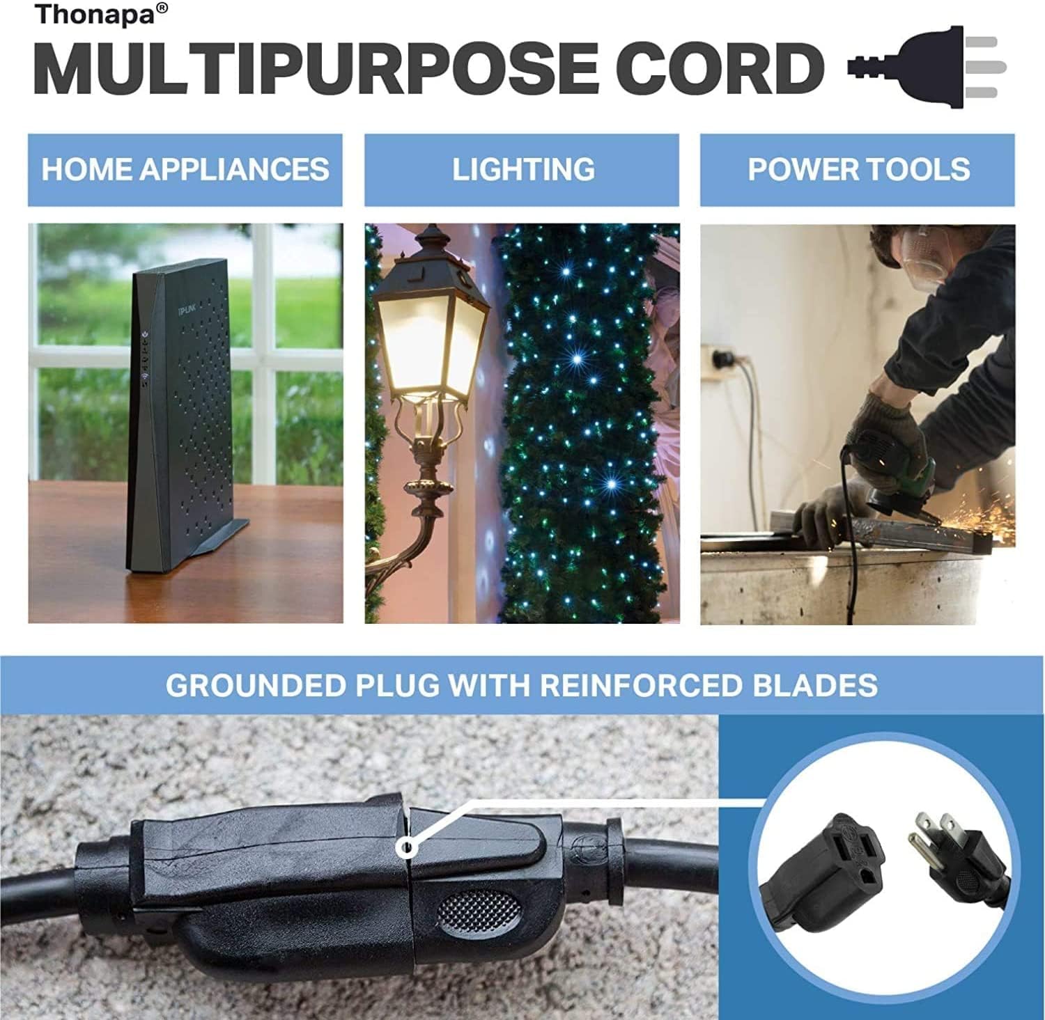 13 Amp Outdoor Extension Cord 50 ft, 2 Pack, 16/3 SJTW 50 Foot Black Extension Cord 3 Prong Multi Pack, Weatherproof ExteriorPower Cable for Outdoor Lights, Landscaping, Lawn, UL Certified