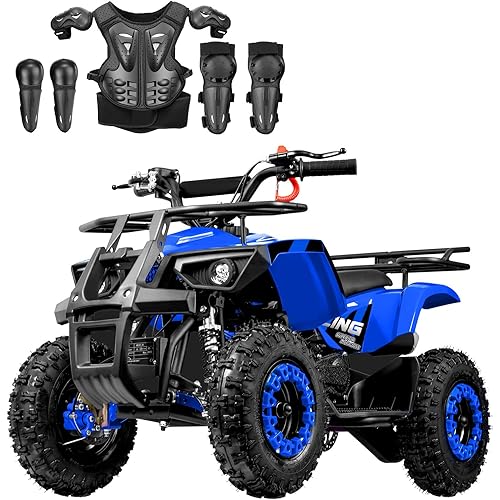Kids 4 Wheeler 50cc Gas ATV Gas Powered Four Wheeler with Suspension Brakes Gear 10 Inch Tire 15 MPH, Blue