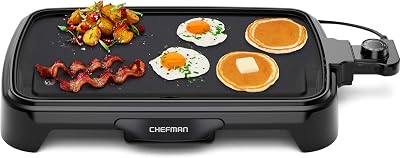 Chefman Electric Griddle with Removable Temperature Control, Immersible Flat Top Grill, Burger, Eggs, Pancake Griddle, Nonstick Easy Clean Cooking Surface, Slide Out Drip Tray, 10 x 16 Inch, 10" x 16"