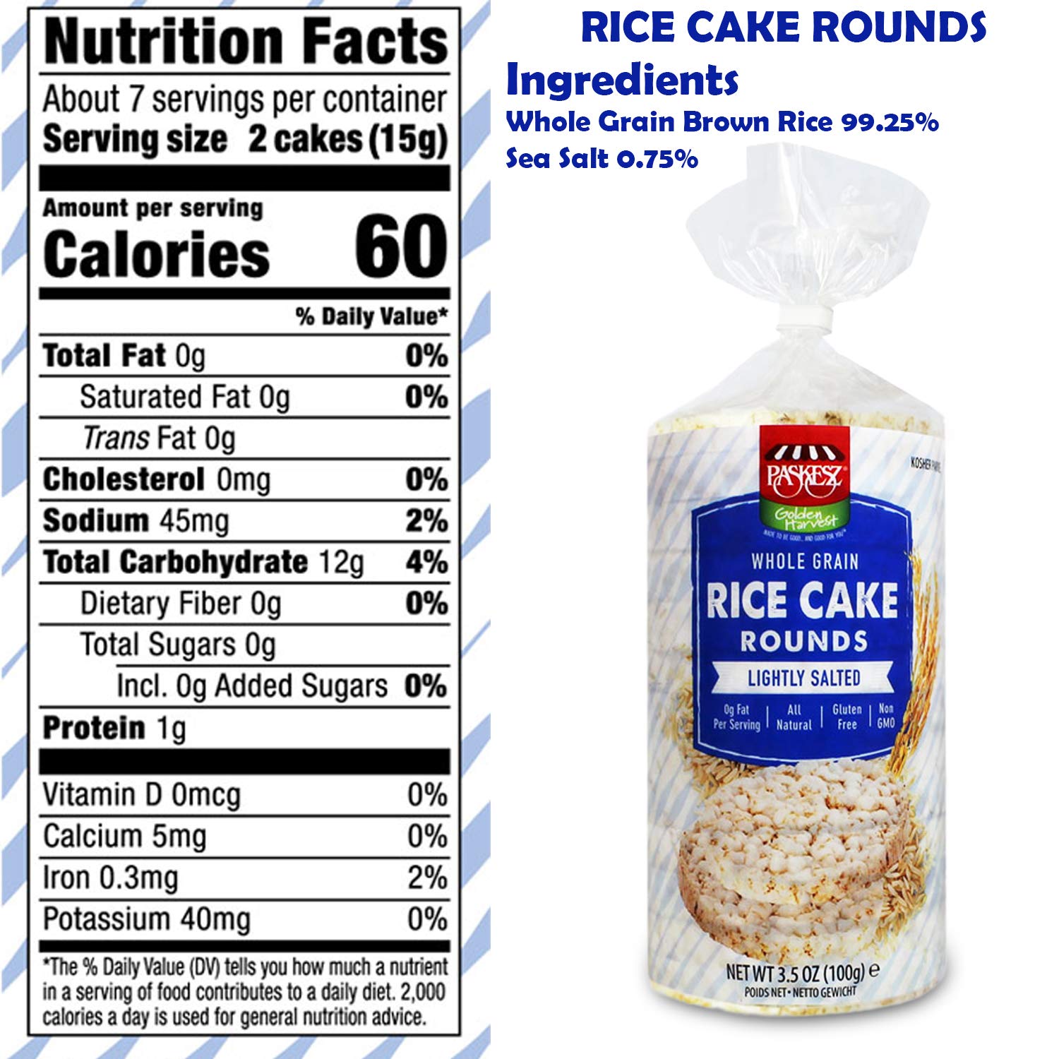 Amazon.com: Lightly Salted Rounds Brown Gluten Free Rice Cakes, All Natural Ingredients, Whole Grain Non-GMO Verified, Kosher Certified, 3.5 Oz (Pack of 3) : Grocery & Gourmet Food