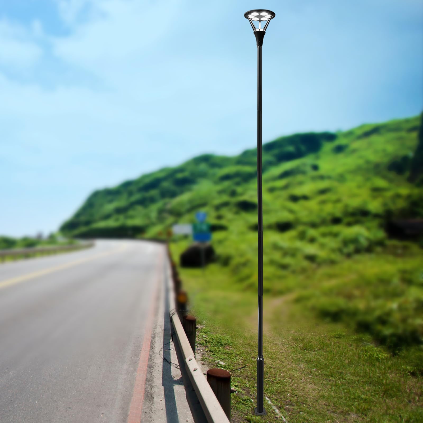 Lampa masztowa, 6 m, maszt na latarnię uliczną, nośność 100 kg, dzielony maszt na latarnię uliczną, nadaje się do użytku na ulicy, do ogrodu, na podwórko, czarna