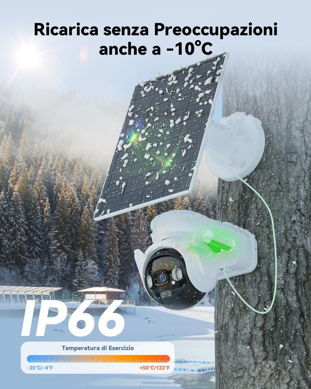 KIT 5MP 4G LTE Telecamera Esterno Senza Fili con Pannello Solare, Telecamera Solare 4G con SIM Card, AOV Registrazione 24/7, 360°, 25M Rilevamento Umano, IP66, Modalità Privata, Micro SD 32GB Incluso