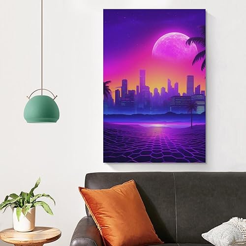 Miniatura 4 de Póster en lienzo con diseño de palmera urbana de neón Synthwave Retrowave para dormitorio, aula, dormitorio, sala de estar, decoración estética para