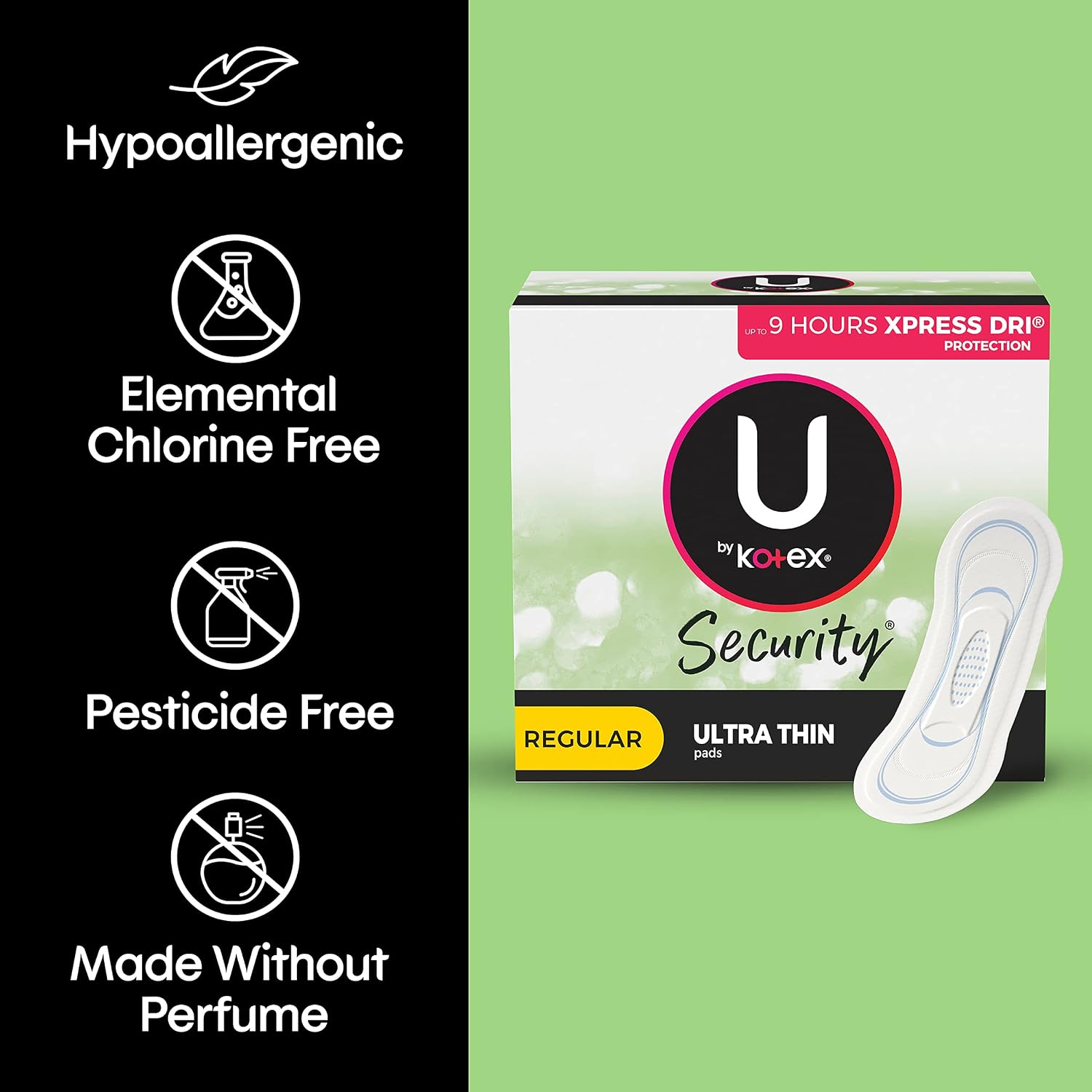 U by Kotex Security Ultra Thin Pads, Regular, Unscented, 60 Count