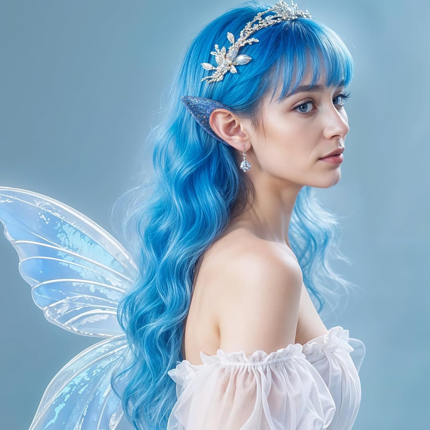 2 Pairs elf ears cosplay,Glitter Fae Ears for Women, Lightweight and Durable, Reusable Wlf Ear, for Cosplay Fair Costumes, Halloween Parties, Christmas, Birthday,Movie Shooting,Blue
