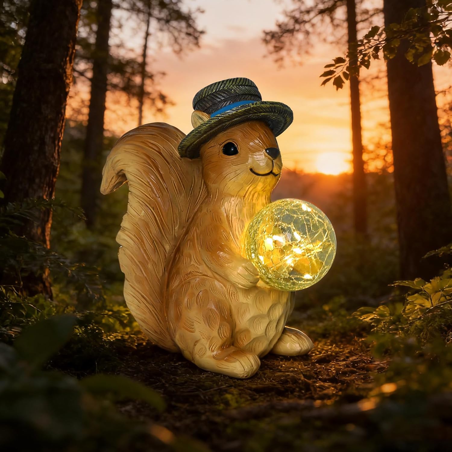 Solar Squirrel Figurine Garden Decor with LED Glowing Ball, Outdoor Statues Decorations for Yard, Patio, Lawn - Unique Gifts for Women Mom Grandma