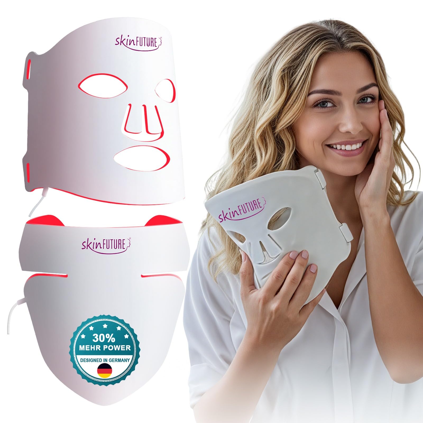 LED Maske Gesicht Gesichtsmaske für Gesicht, Hals & Dekolleté – 480 LEDs, 4 Lichtmodi (Rot, Blau, Gelb, Nah-Infrarot-NIR) – Anti-Aging Lichttherapie gegen Falten, Akne & für strahlende Haut