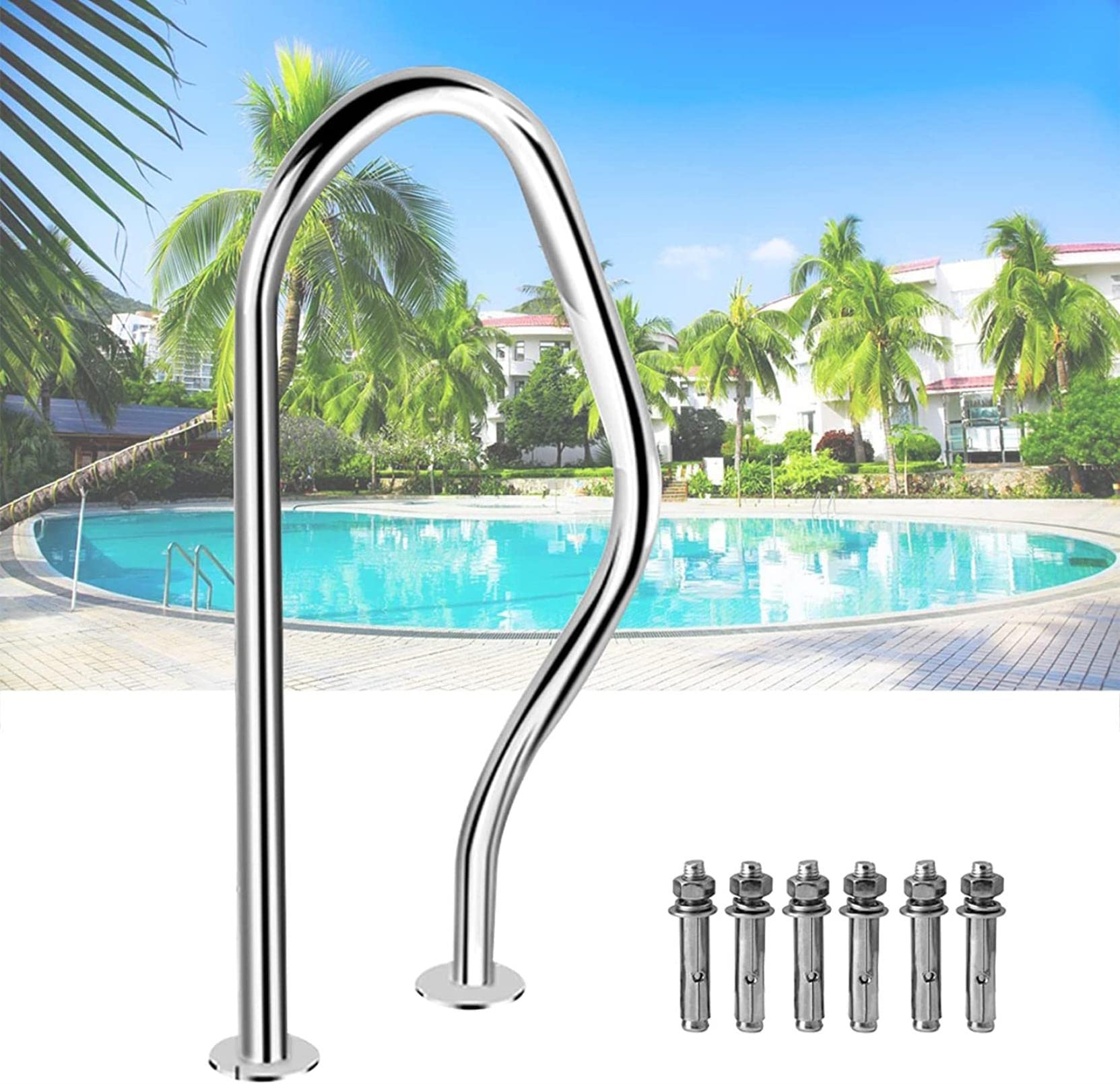 TYYCKJ Stainless Steel Swimming Pool Handrail, 304 Grade, 80x47cm, 1-1.5mm Thickness, Durable Support for Inground Pools