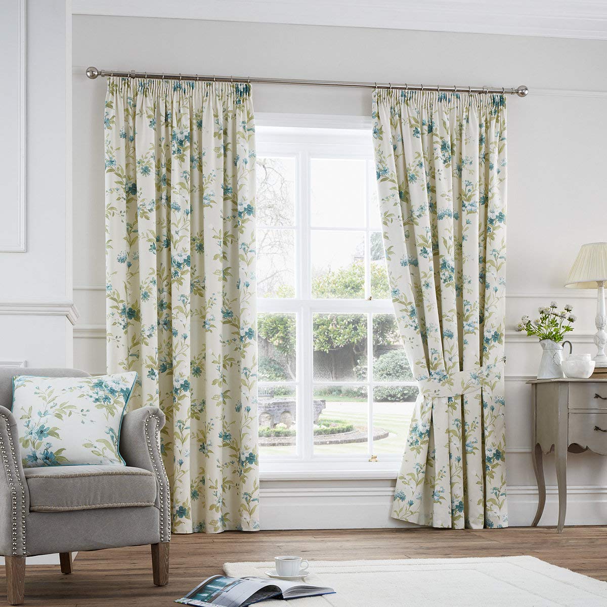Fusion Red Jeannie Floral Lined Tape Top Curtains - 46X72
