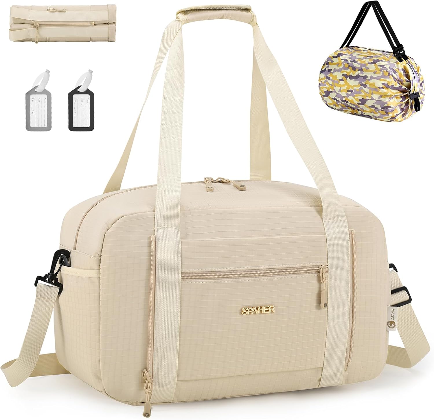SPAHER Ryanair Cabin Luggage 40 x 20 x 25 cm Travel Bag Cabin Airplane Weekend Maternity Bag Waterproof 20L Hand Luggage with Removable Shoulder Strap, beige, Travel bag