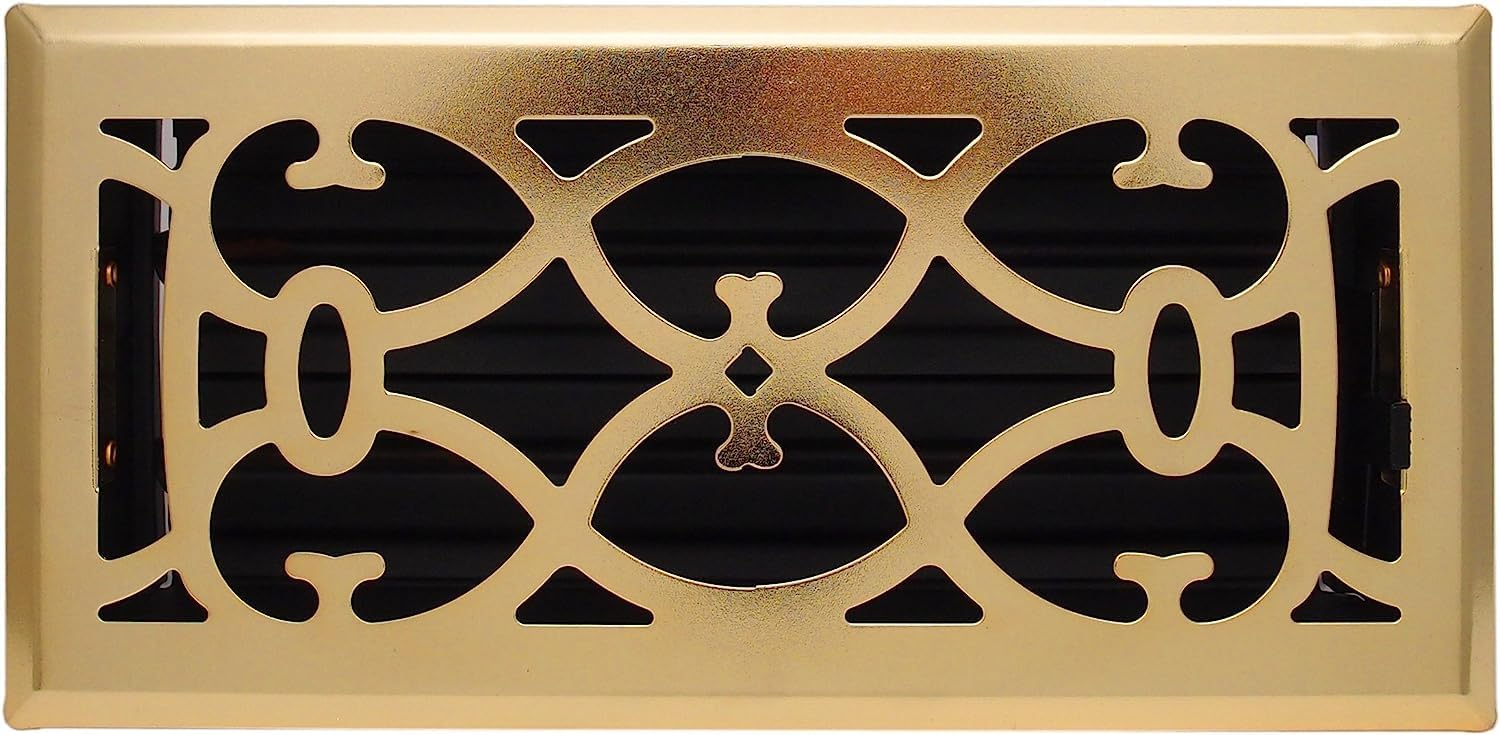 HVAC Premium 2" X 12" Luxury Victorian Floor Register Grille with Dampers - Luxury Contempo Decorative Grate - HVAC Vent Duct Cover - Antique Brass