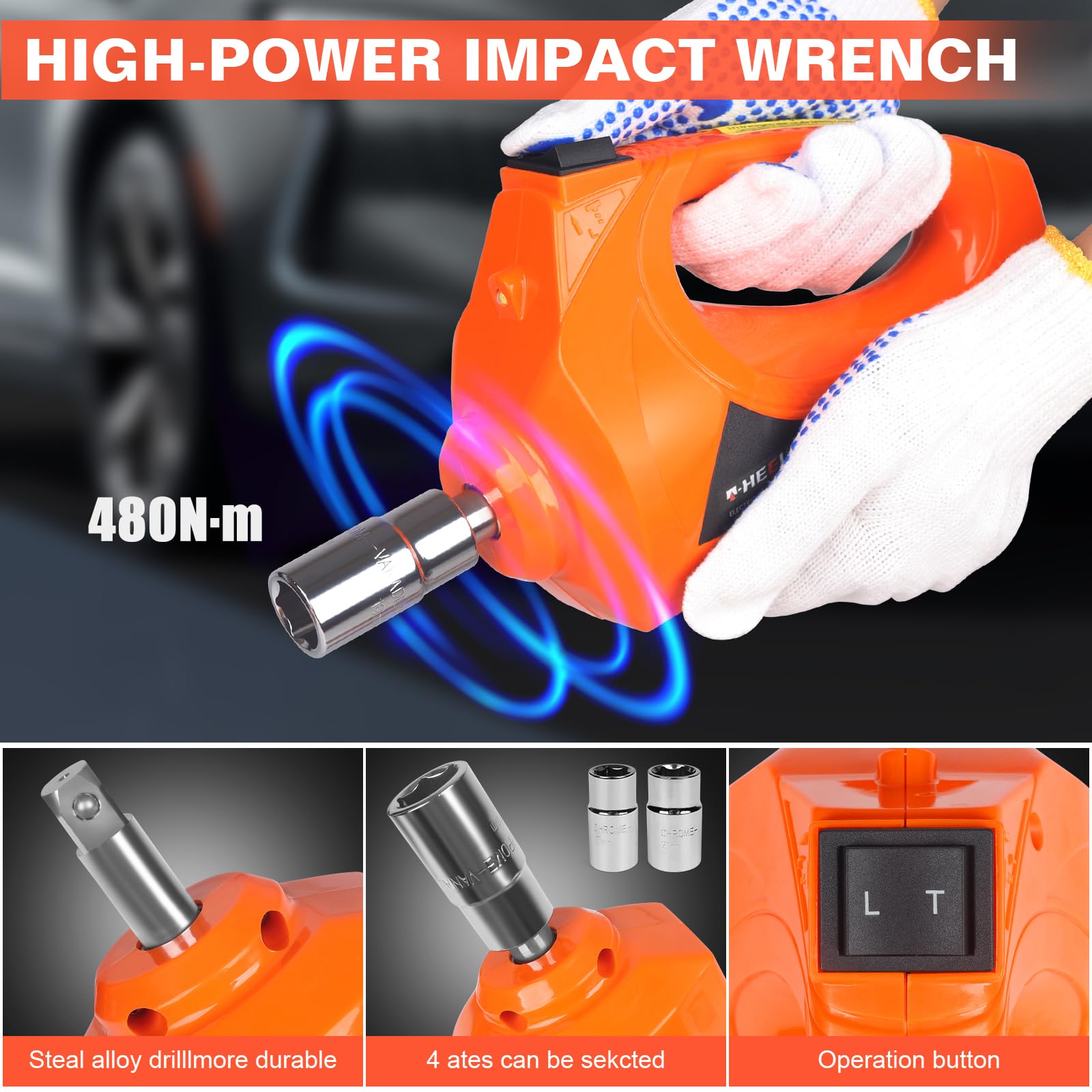 Kit cric elettrico idraulico 3 in 1 – Il cric elettrico per auto definitivo per il cambio degli pneumatici senza sforzo, robusto jack da 5 tonnellate 12 V con LED e chiave a percussione, progettato