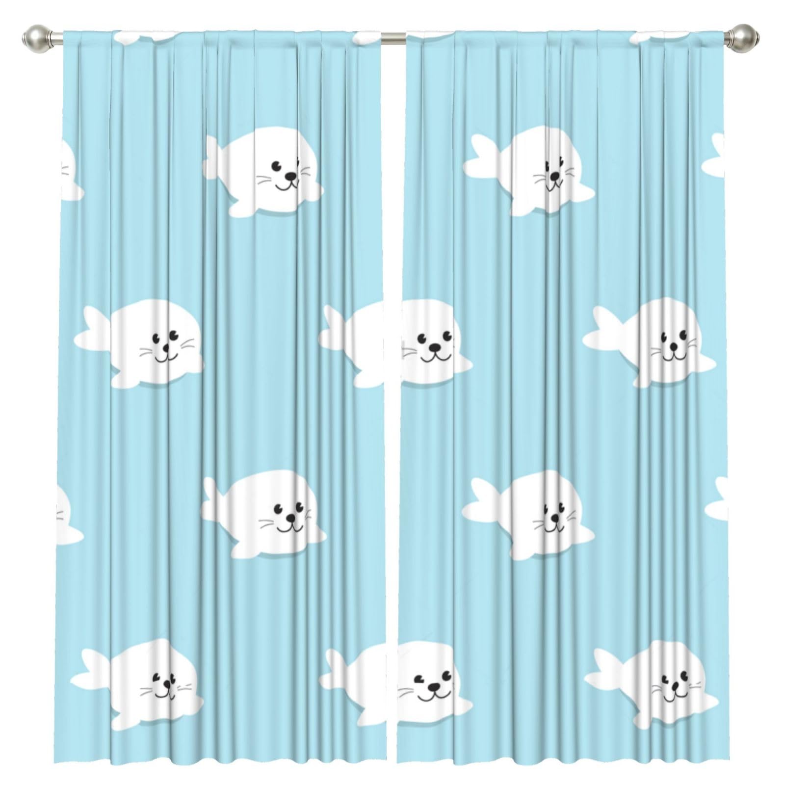 InOmak Seal Cute Animal Pattern Sea, 2 Panels Window Curtains 52 x 84 Inch Blackout Curtains for Living Room Bedroom
