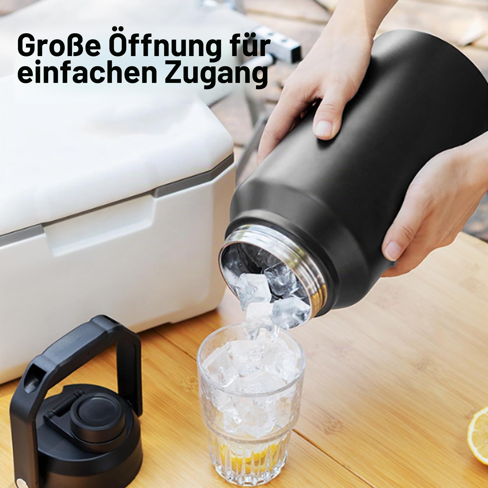 Denash 3L Isolierte Wasser Flasche, 316 Edelstahl Flasche mit Breitem Mund & Griff, Hält heiß 24H/kalt 48H für Camping Reisen (BLACK)