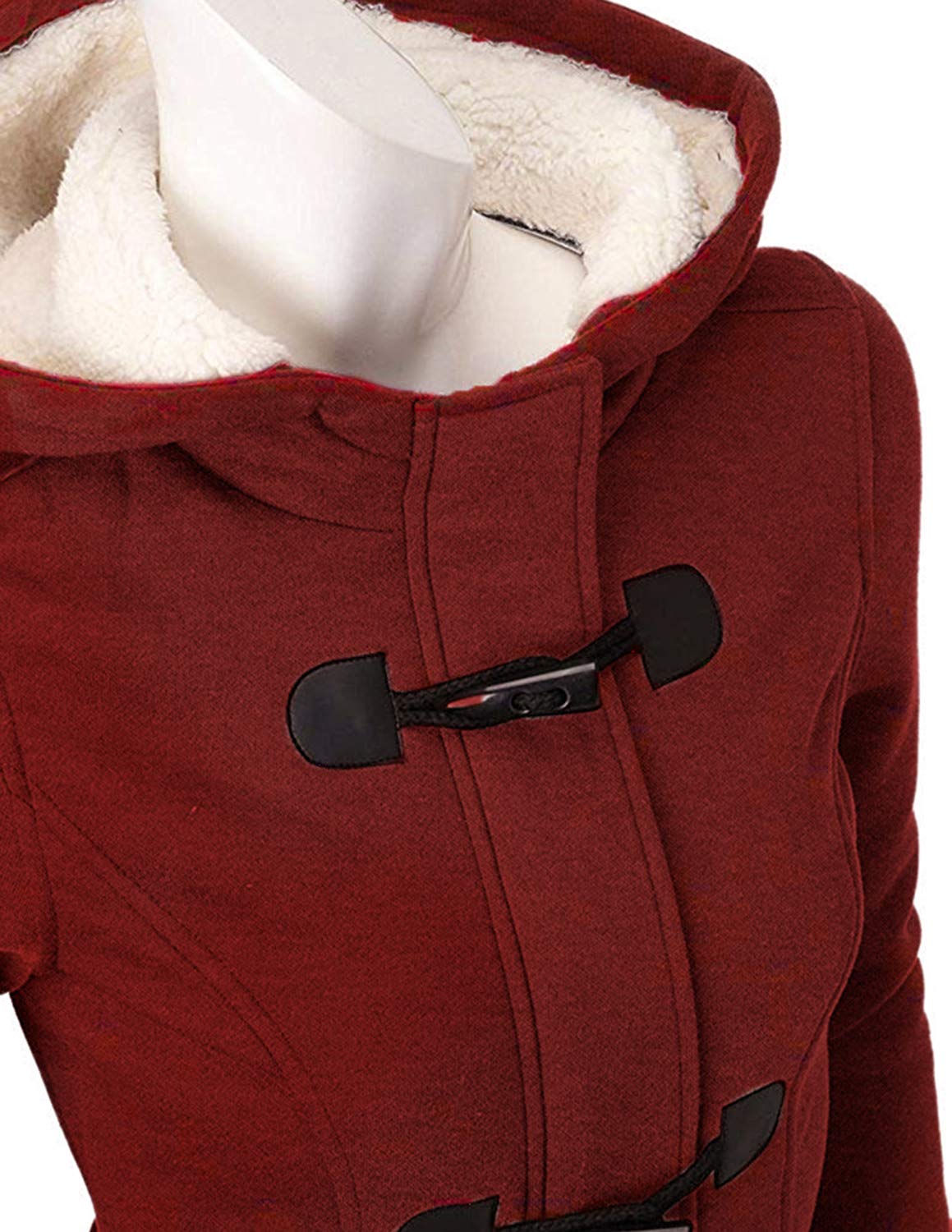 GHYUGR Abrigos con Horn Botones Mujer Invierno Elegantes Slim Chaqueta con Capucha Lana Capa Jacket Sudadera Pullover Outwear Parka