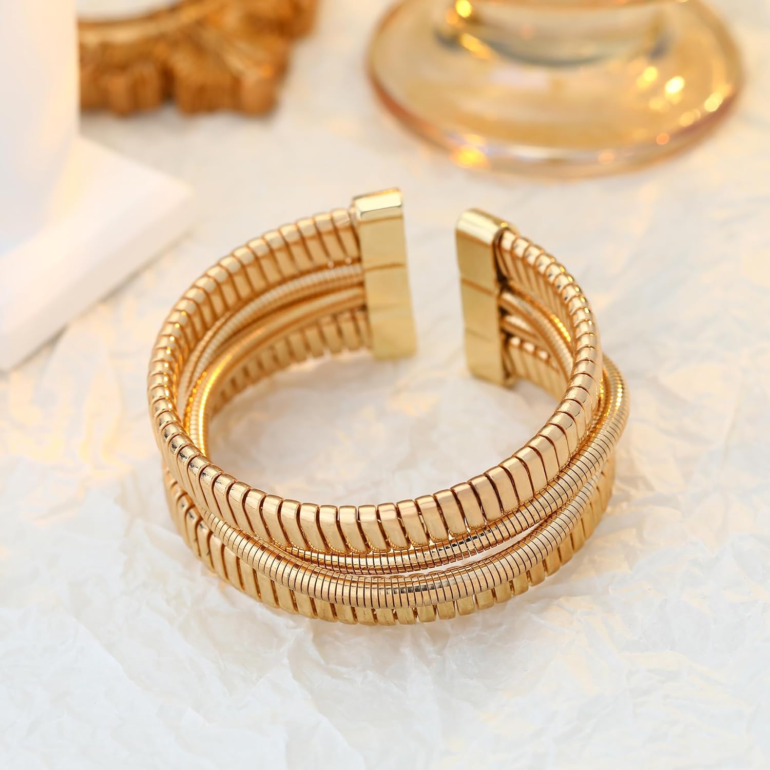 Gold Cuff Bracelets for Women, Chunky Gold Bracelet Trendy Open Gold Statement Bangle 18K Plated Punk Hip Hop Adjustable Women's Cuff Bracelets Valentine's and Birthday Gifts - Image 6