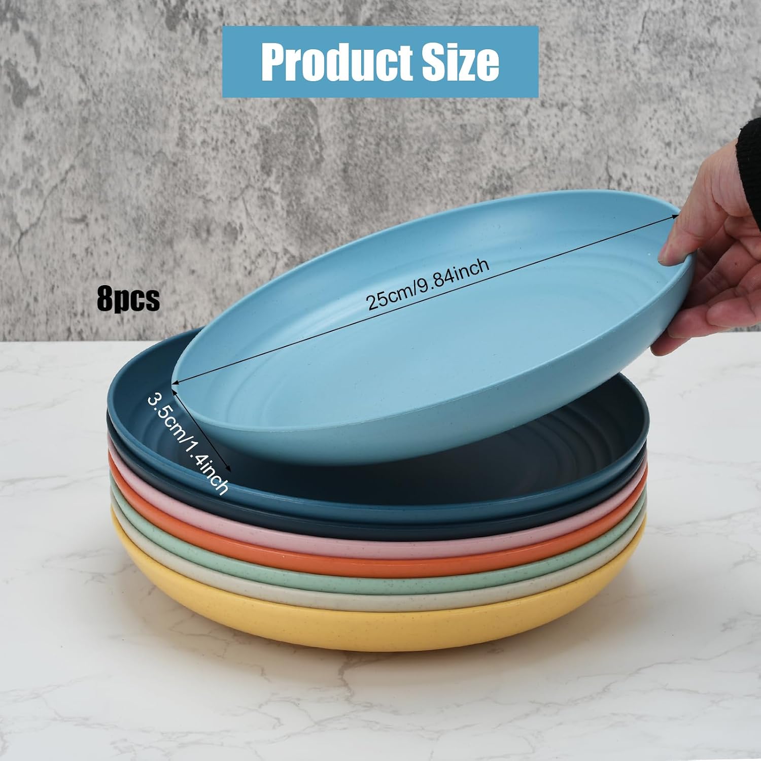 Wheat Straw 10-Inch Dinner Plates, Set of 8, Unbreakable Microwave and Dishwasher Safe, Multi-Color Classic Design