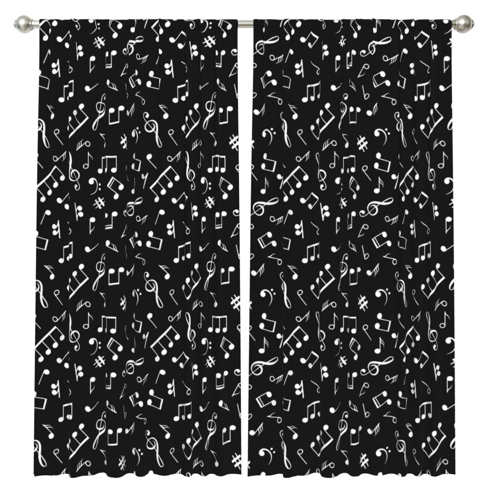 InOmak Black Musical Note Signs, 2 Panels Window Curtains 52 x 84 Inch Blackout Curtains for Living Room Bedroom